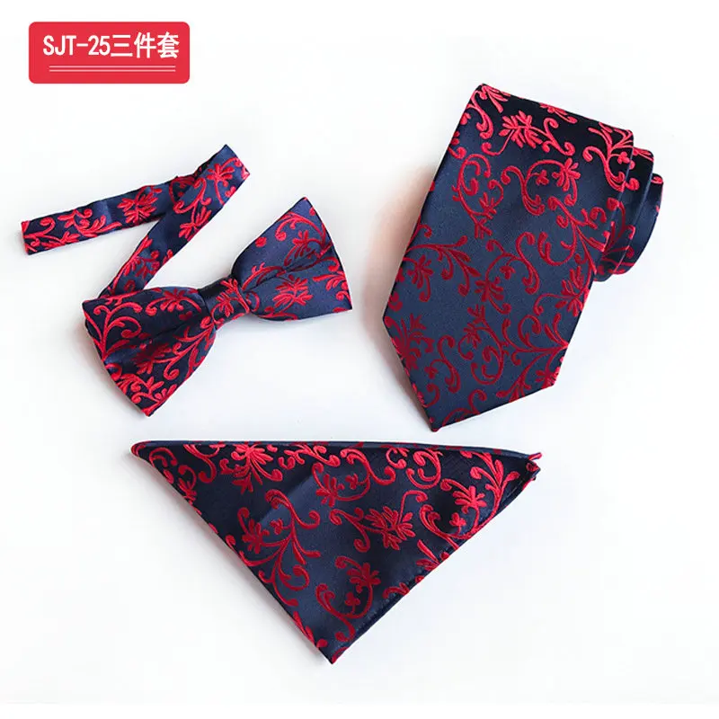 3Pcs Neck Tie Set 3 шт Мужские жаккардовые Пейсли плед Полосатый шелковый галстук мальчишник галстук-бабочка карман квадратный носовой платок Hanky комплект шейных Платков - Цвет: 3Pcs Neck Tie Set