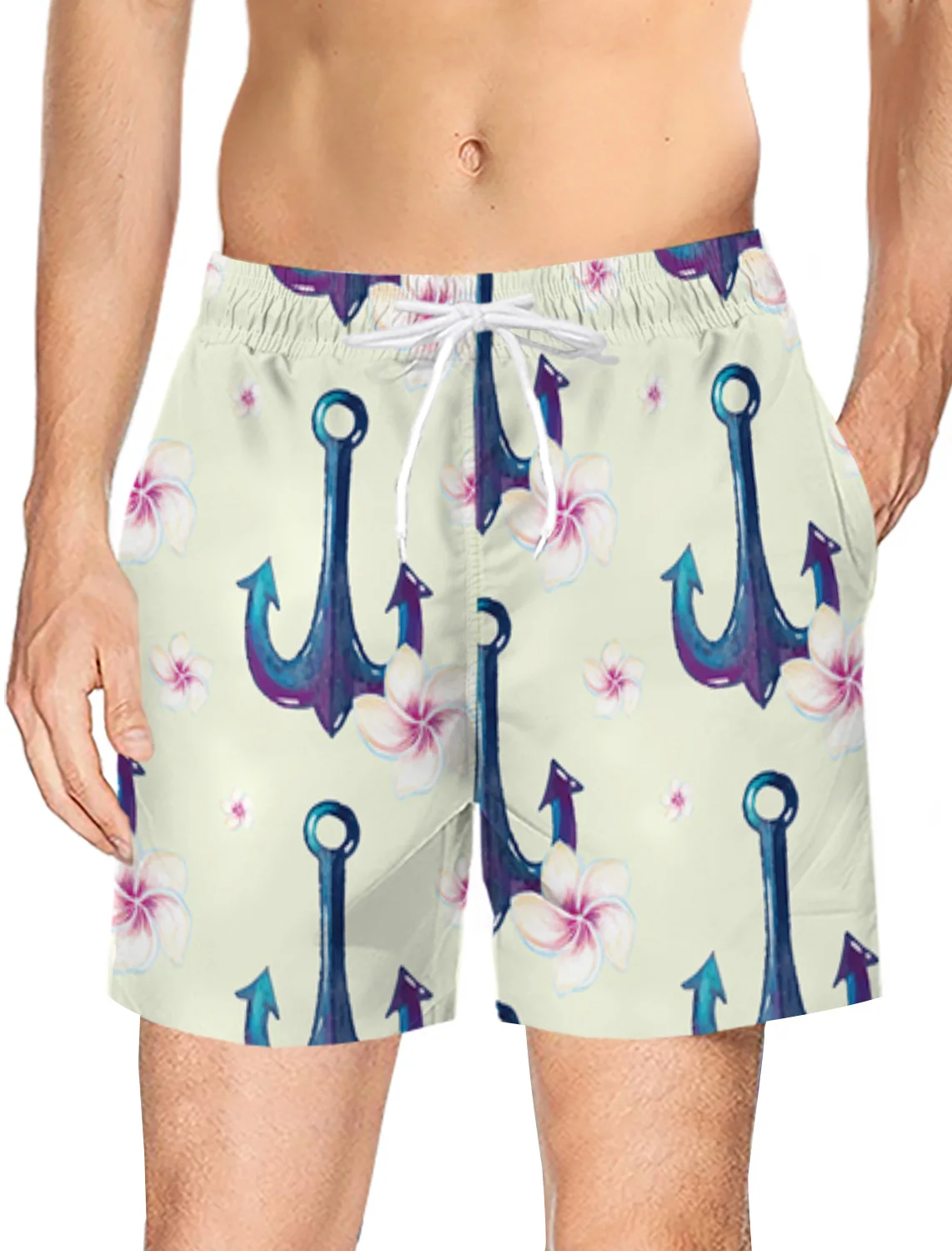 Pantalones cortos deportivos informales verano con flores rosas de ancla para hombre, pantalones cortos de secado rápido para natación, pantalones cortos de playa, bañadores de Culturismo - AliExpress Ropa de hombre