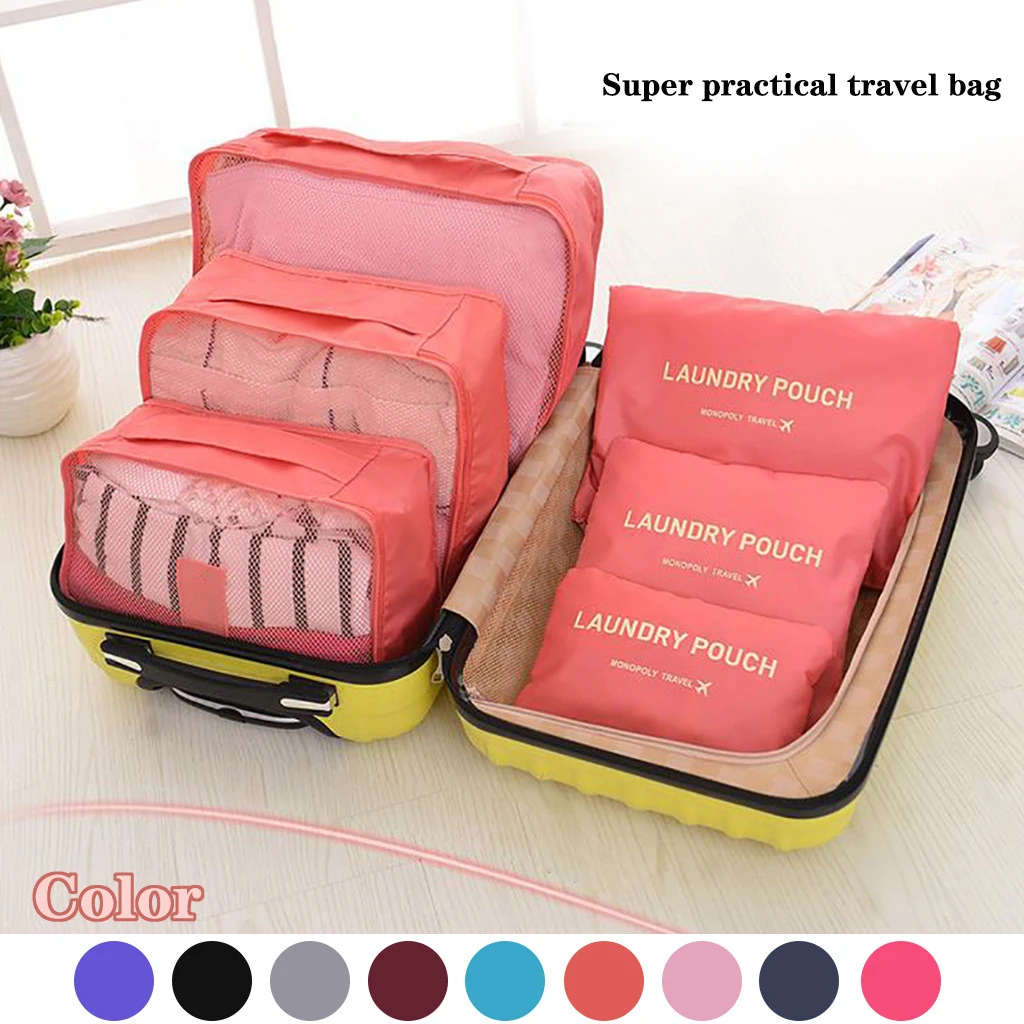 6Pcs Clothes Underwear Socks Packing Cube Storage Travel Luggage Organizer Bag 