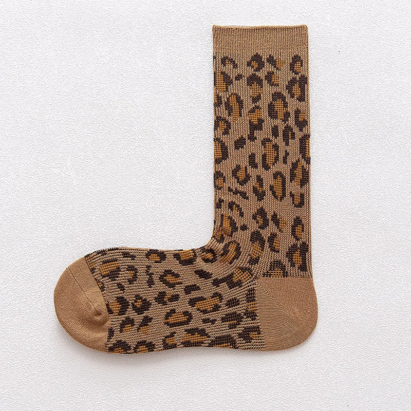 Jeseca, Леопардовый принт, зимние толстые теплые носки для женщин, Harajuku, винтажные уличные носки, японские кавайные милые хлопковые носки для девочек - Цвет: khaki