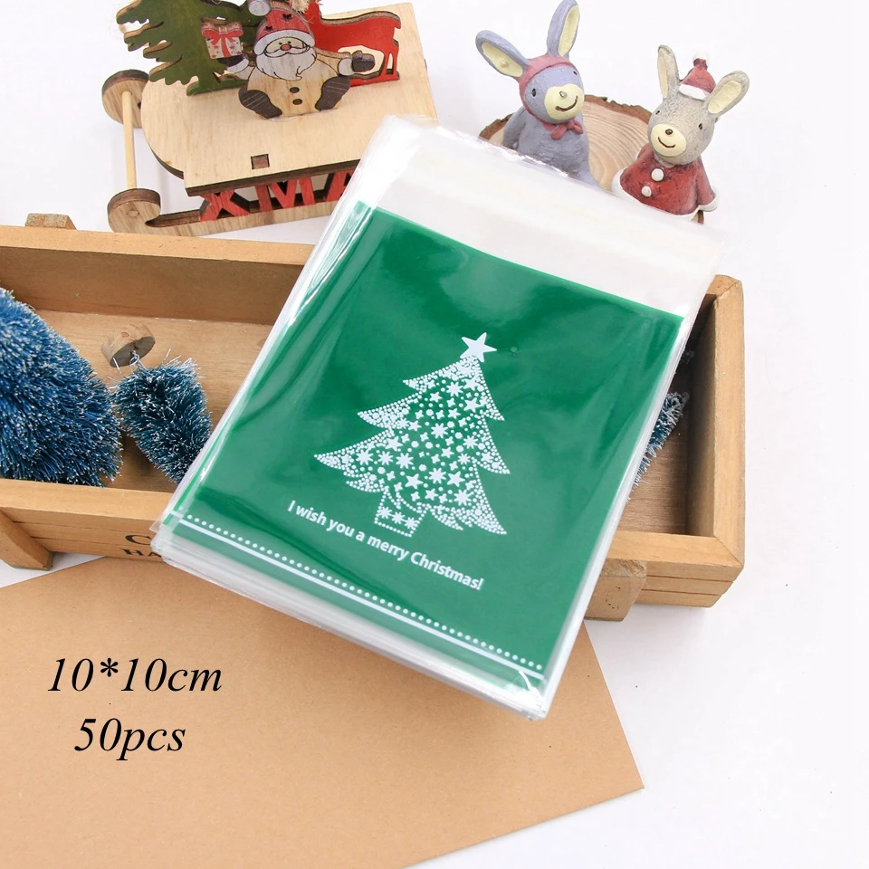 50p Green tree 1 комплект форма дома рождественские конфеты подарочные пакеты с веревками Рождественская елка печенья сумки Счастливого Рождества упаковочные коробки для гостей вечерние Декор - Цвет: 50p Green tree