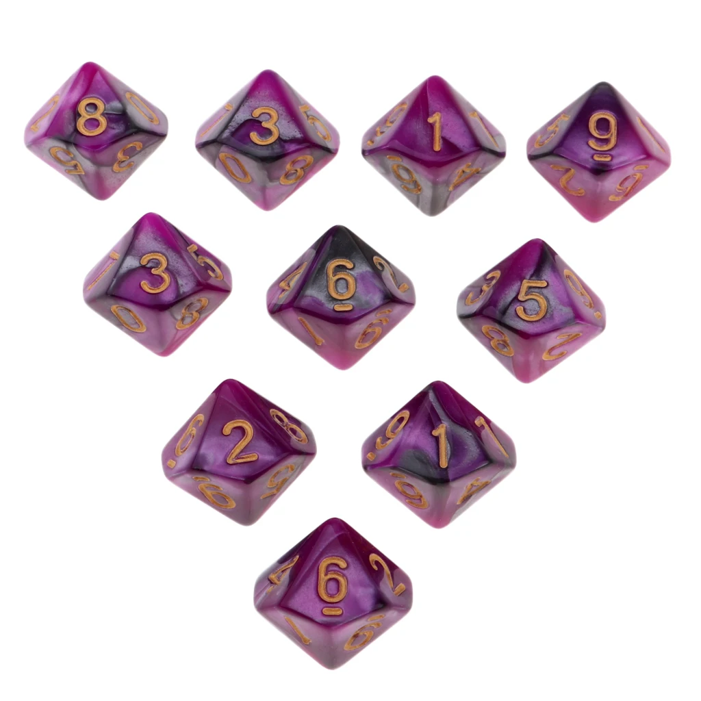 10Pcs Ancient Multi sided dice set of 10 D10 Dungeons D&D RPG Dice Set 10 Sided for Birthday Parties Board Game