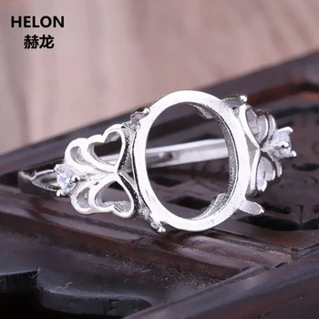

925 Sterling Silver Semi Mount Women Ring for 11x12mm Oval Cabochon Amber Apal Setting White Gold Color DIY Stone Crystal Trendy