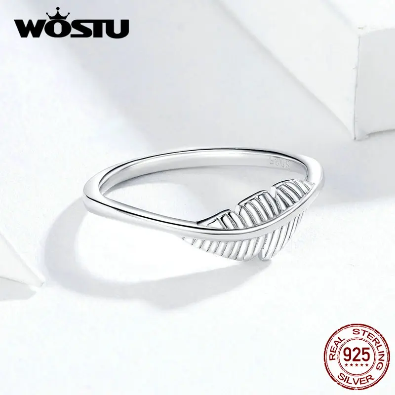 WOSTU новые кольца с перьями настоящие 925 пробы серебряные красивые кольца для женщин Изготовление ювелирных изделий подарок CQR582