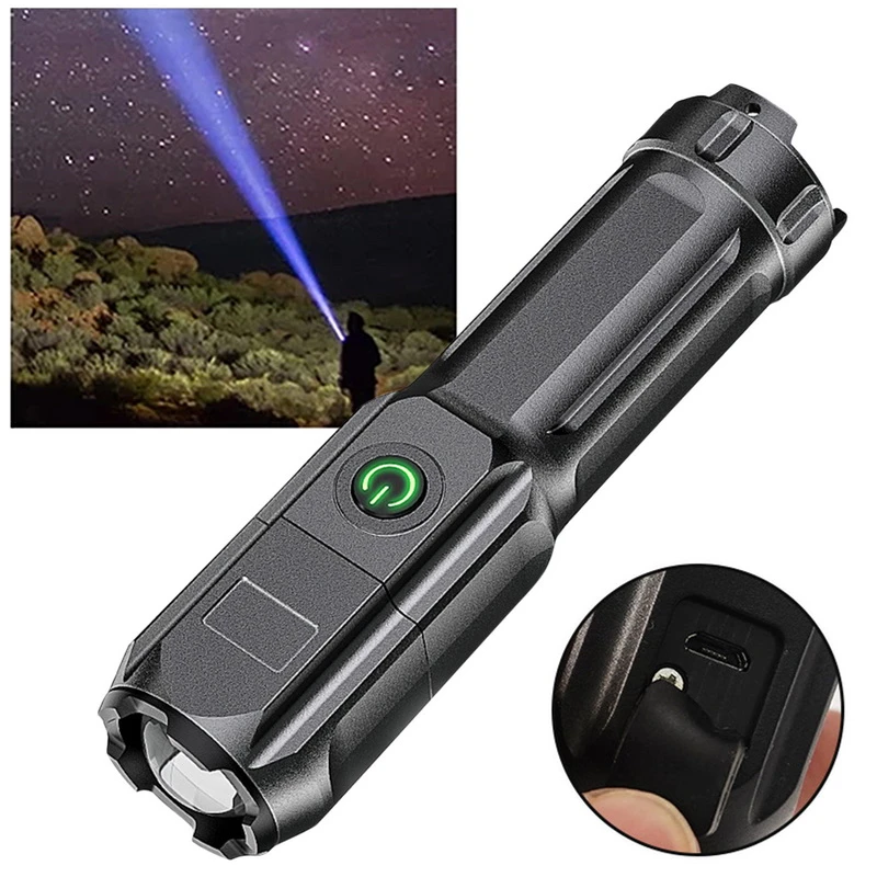 Linterna portátil de luz fuerte, luz recargable, Zoom gigante, brillante, de xenón, para el al aire libre, luminosa, color negro|Linternas y - AliExpress