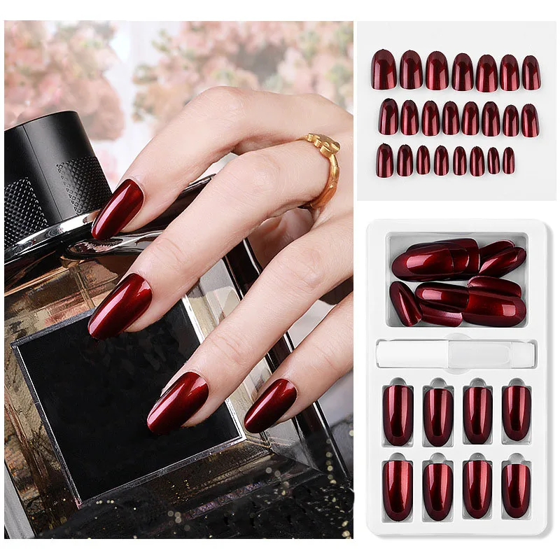 

24Pcs Fake Nails Press On Nails With Glue Nail Tips False Nails Glue On Nails Artificial Nails Nail Display Stick On Nails