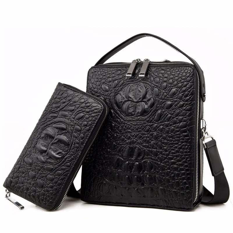 

2019 New Style Solid Color Fashion Alligator Print Handbag Men's Crossbody Bag Men Compatible Wallet