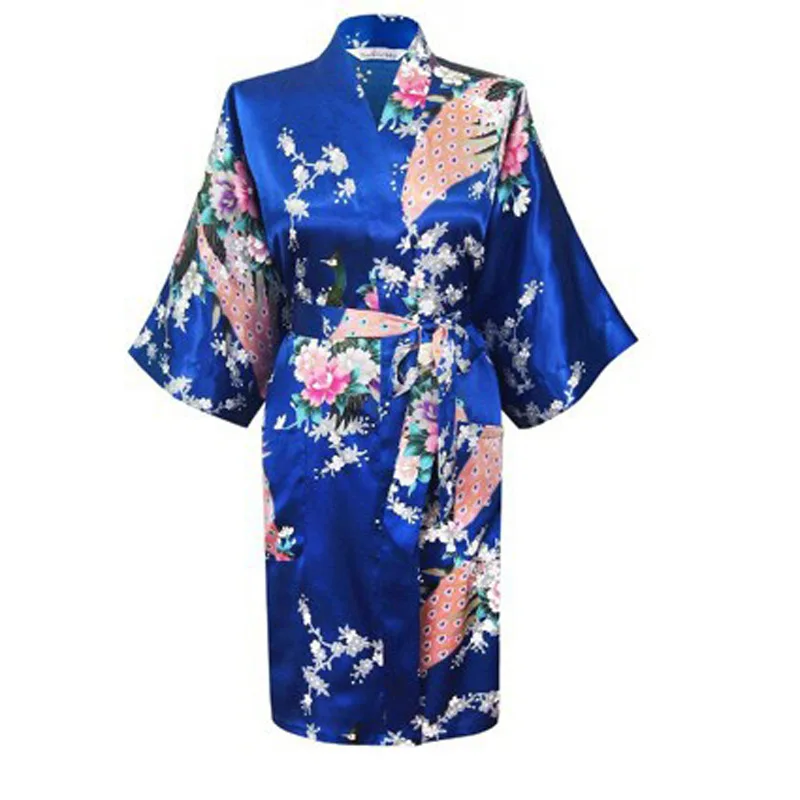 Kimono Dress Japanese Style Peacock Floral Print Satin Loose Traditional sleepwear Haori Asian Clothes Pajamas Bathing Robe japanese kimono japanese kimono cardigan japanese kimono shirt