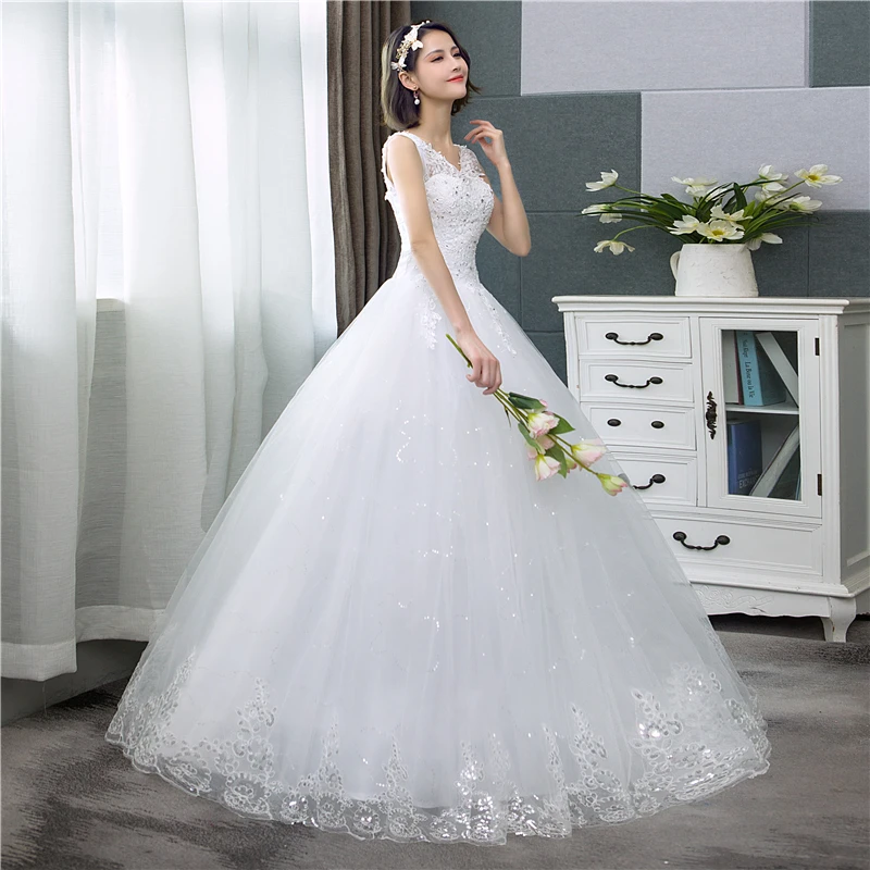 bridesmaid 2022 New Sexy V-neck Lace Wedding Dress Sleeveless Floral Print Ball Gown Wedding Dress Fashion Simple Estidos De Noivas lace wedding dress