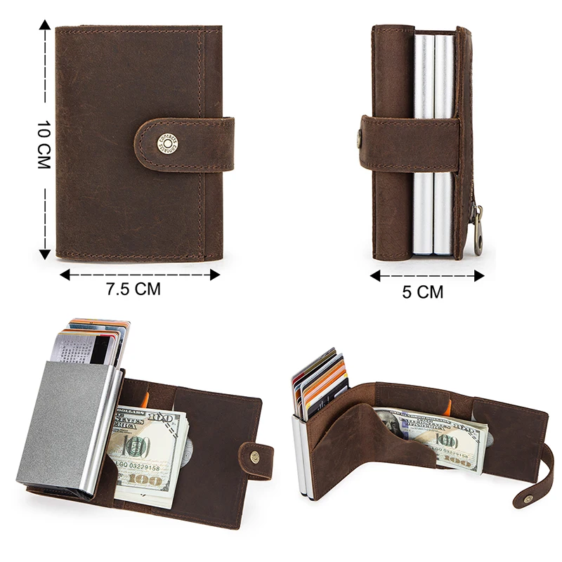 CONTACT'S-cartera Crazy Horse de cuero para hombre, tarjetero automático Pop-Up, doble caja de aluminio, monedero RFID - AliExpress Maletas bolsas