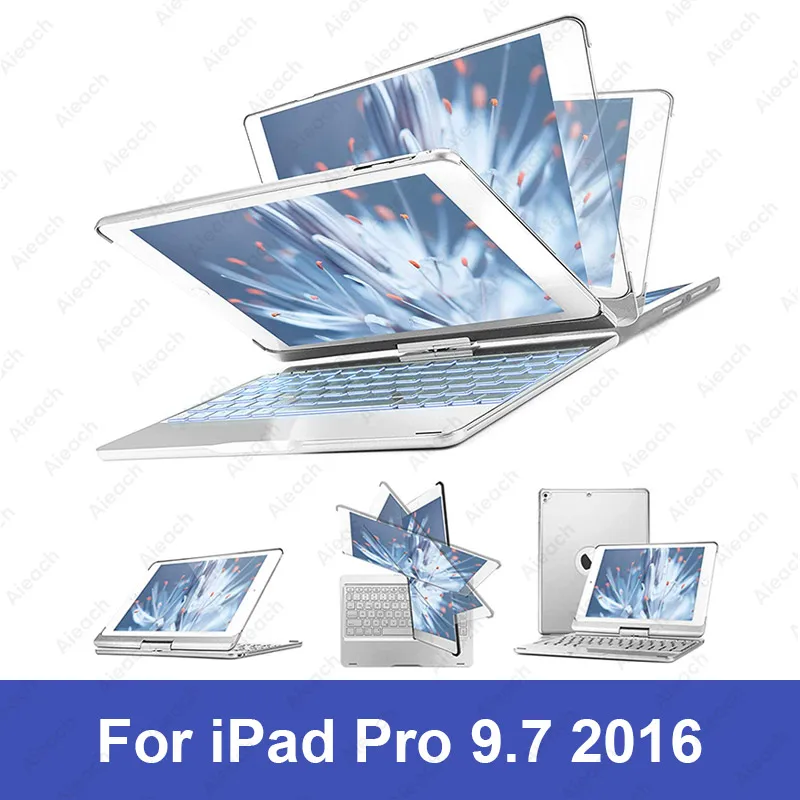 Чехол для iPad Pro 11 10,5 9,7 7 цветов с подсветкой 360 Rotatio Беспроводной Bluetooth клавиатура чехол для iPad 6th 5th воздуха на возраст 1, 2, 3 - Цвет: iPad Pro 9.7 Silver