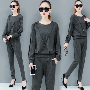 

S-2xl Loose Casual Womens 2 Piece Sets 2019 Hot Drilling Fork Sleeve Blouse And Elastic Waist Pants Tracksuit Set Womens Outfits