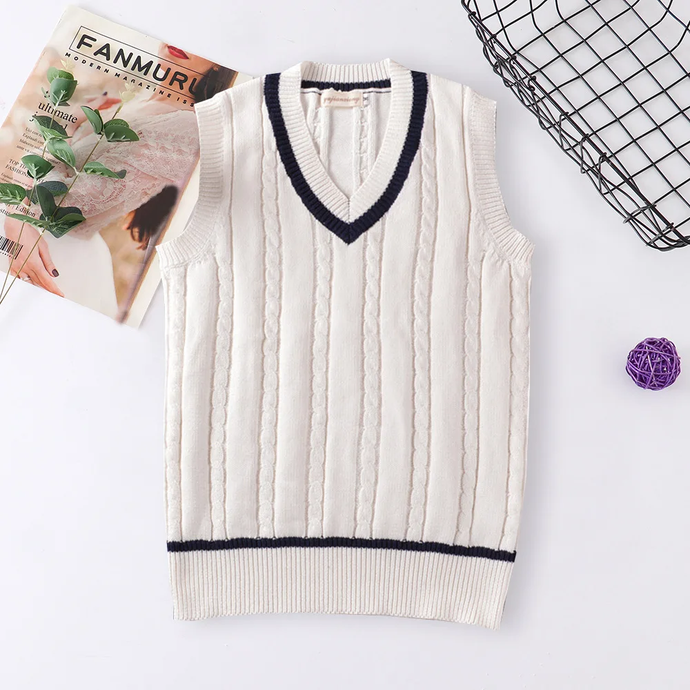 School Uniform Sweater For Women And Men College British Japanese JK V-Neck Girls Boys Vest Cotton Outerwear Knitting Waistcoat - 2