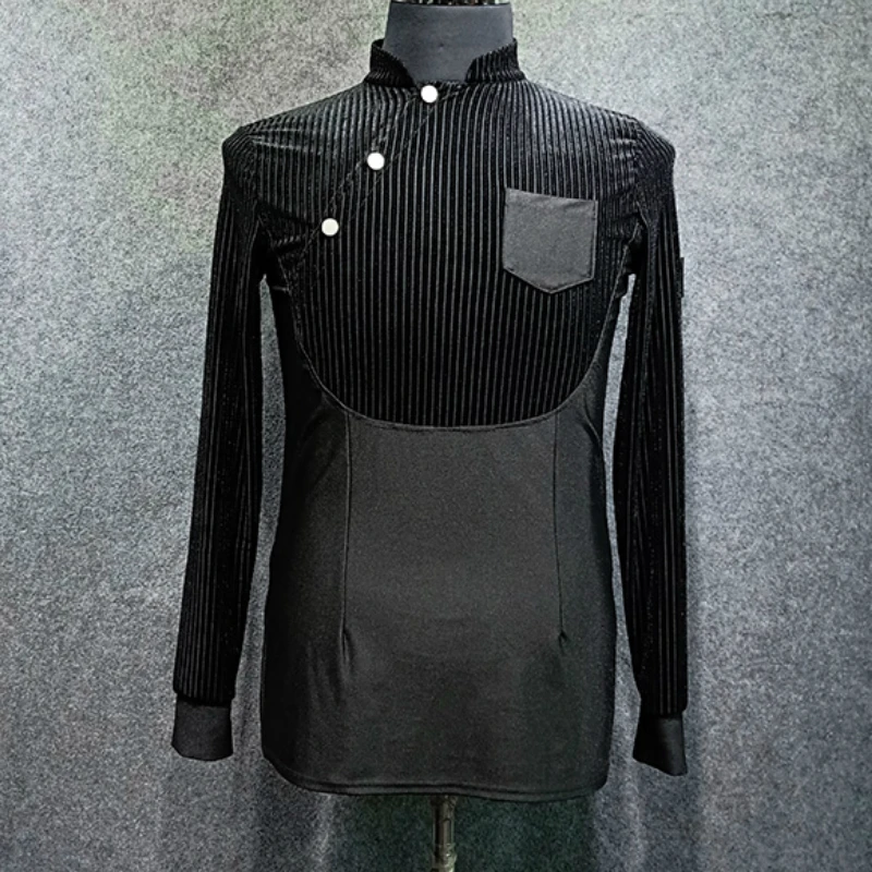 

Men's Latin Dance Top Modern Dance Performance Wear Long Sleeve Top Practice Clothes Black Striped Shirt