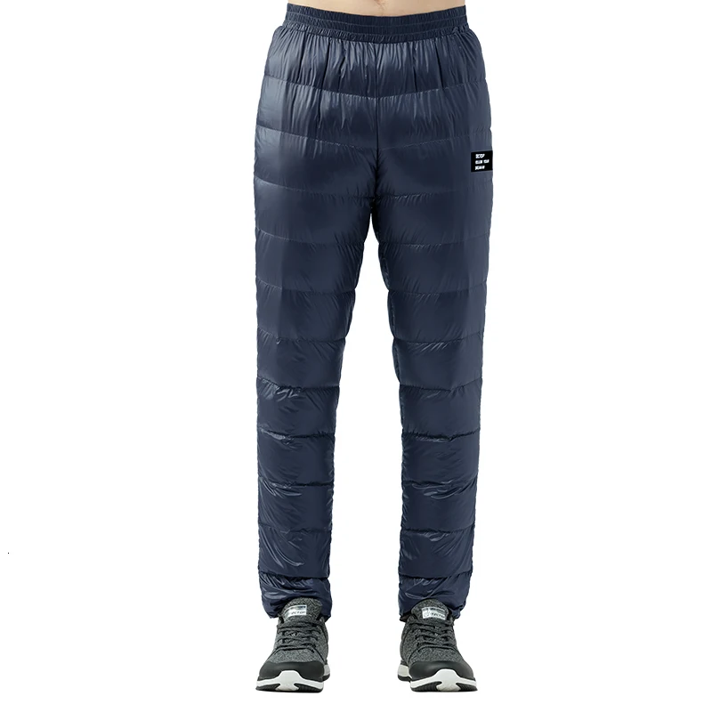 Зимние сверхлегкие пуховые штаны уличные для мужчин свободные пуховые брюки Супер Легкие ветрозащитные плюс размер теплые брюки около 0,25 кг