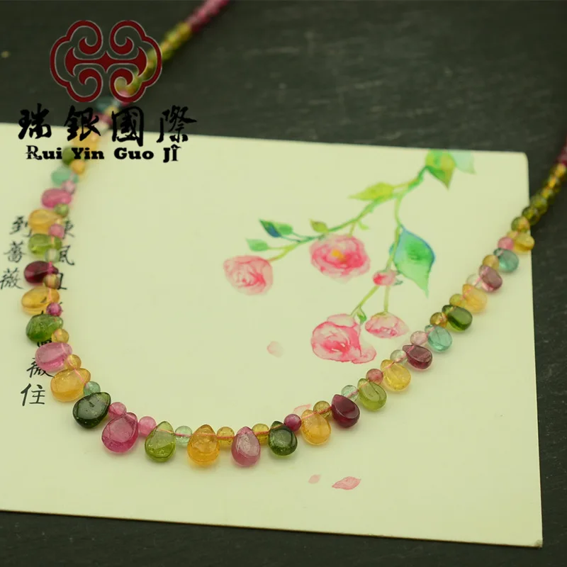 

Natural Tourmaline Pure Necklace Women's gong zhu lian Candy-Colored Crystal Transparent Tourmaline Clavicle Water Droplet Neckl