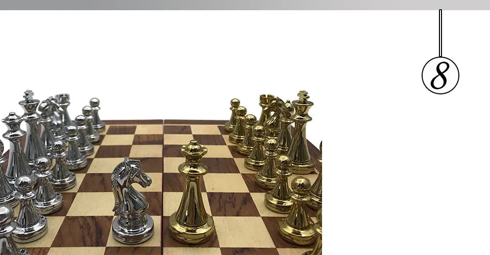 Easytoday Metal Glossy Golden And Silver Chess Pieces Solid Wooden Folding Chess Board High Grade Professional Chess Games Set (8)