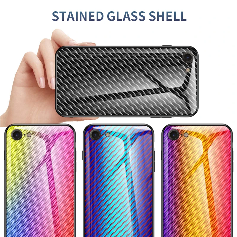 

Carbon Fiber Texture Tempered Glass Case For iPhone XR X 8 7 Case Soft TPU Frame Hard Cover On 5 5S SE 6 6S Plus XS Max Coque