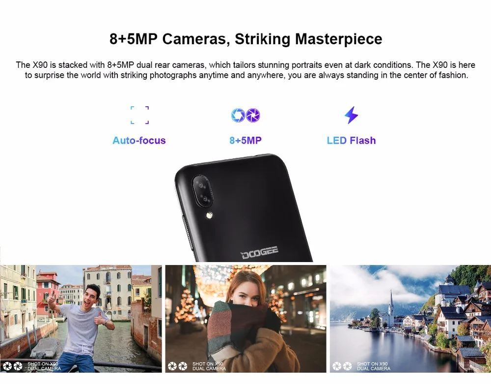 Мобильный телефон DOOGEE X90, 6,1 дюймов, 19:9, дроп LTPS экран, смартфон, четыре ядра, 16 Гб ПЗУ, 3400 мАч, две sim-карты, 8 Мп+ 5 МП, WCDMA, Android Go