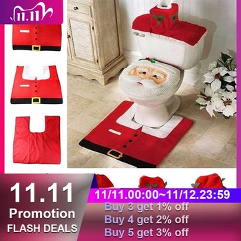 

Fancy Christmas Santa Claus Toilet Seat Lid Cover + Contour Rug Set Bathroom Xmas Supplies Decoration