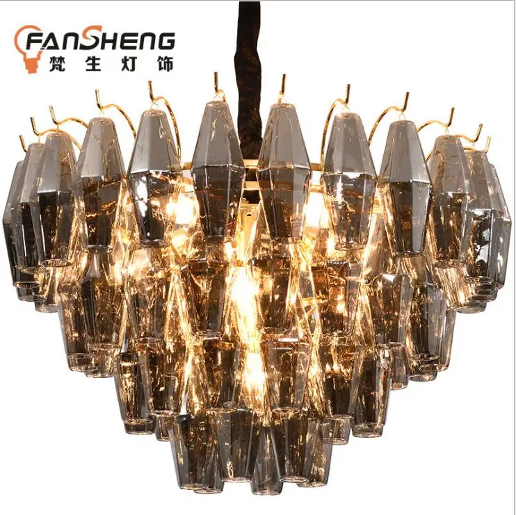 

Postmodern Light Luxury Hong Kong Designer Living Room Lamps Model Room Restaurant Smoke Gray Diamond Crystal Glass Chandelier L