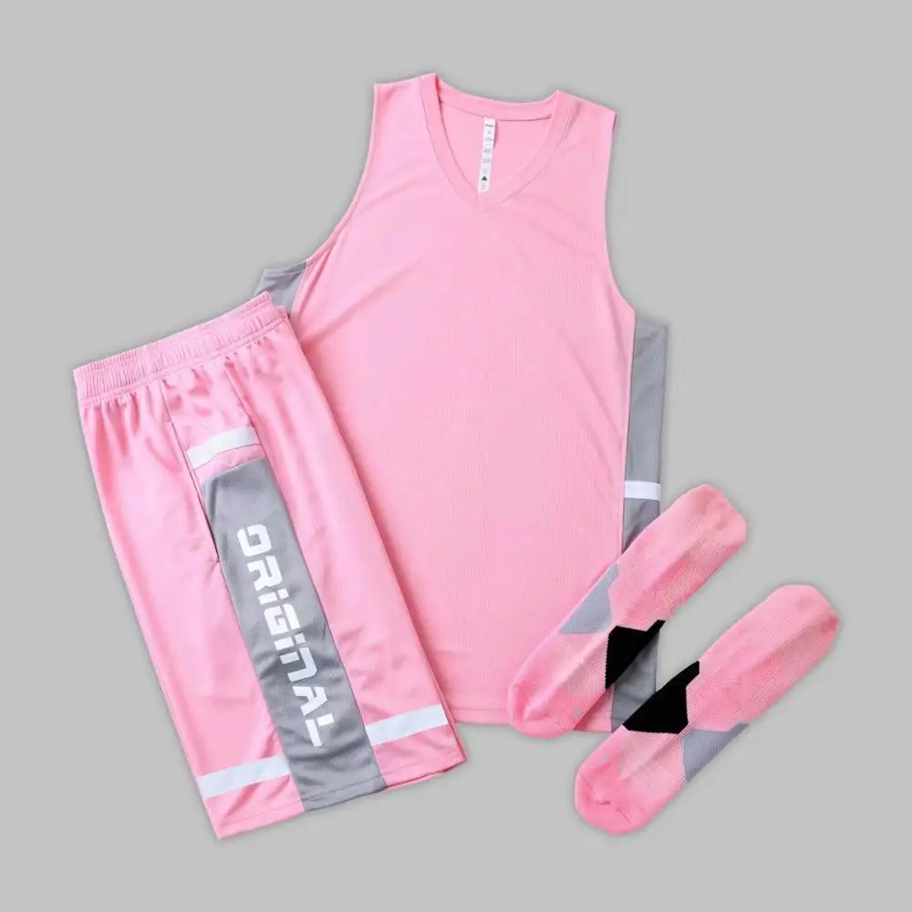 Pink Баскетбольная форма Мужские Молодежные спортивные костюмы дышащие быстросохнущие дешевые баскетбольные майки для колледжа набор для бега зеленый красный - Цвет: Pink
