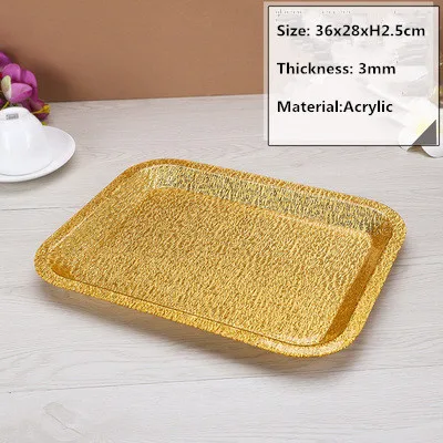 36x28xH2.5cm Акриловые золотистые прямоугольные пластиковые гостиничные тарелки KTV поднос для хранения японских закусок, сервировочный поднос, золотой поднос, украшение - Color: 36x28xH2.5cm