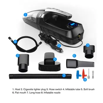

4000PA Strong Suction Power Car Vacuum Cleaner Filter Air Compressor Pump Tire Inflator Tire Pressure Measurement