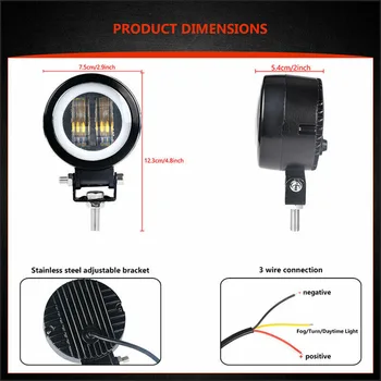 

3 Inch Car Work Lights 12V 24V For SUV ATV 20W 3inch Round Red Halo LED Work Light Offroad Fog Driving DRL