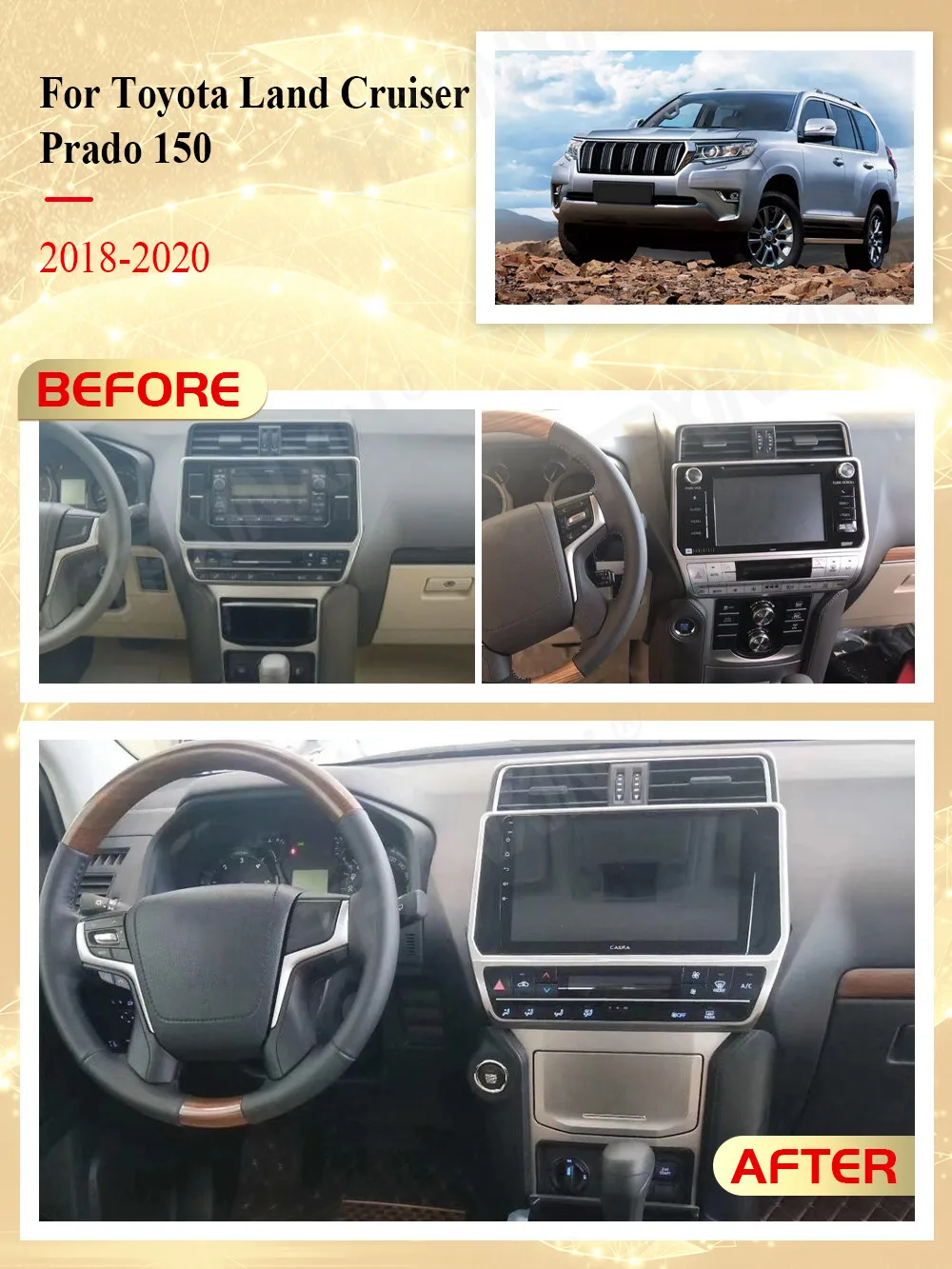 2 Din Carplay Android Radio Receiver Multimedia For Toyota Land Cruiser Prado 150 2018 2019 2020 GPS Navi Video Player Head Unit