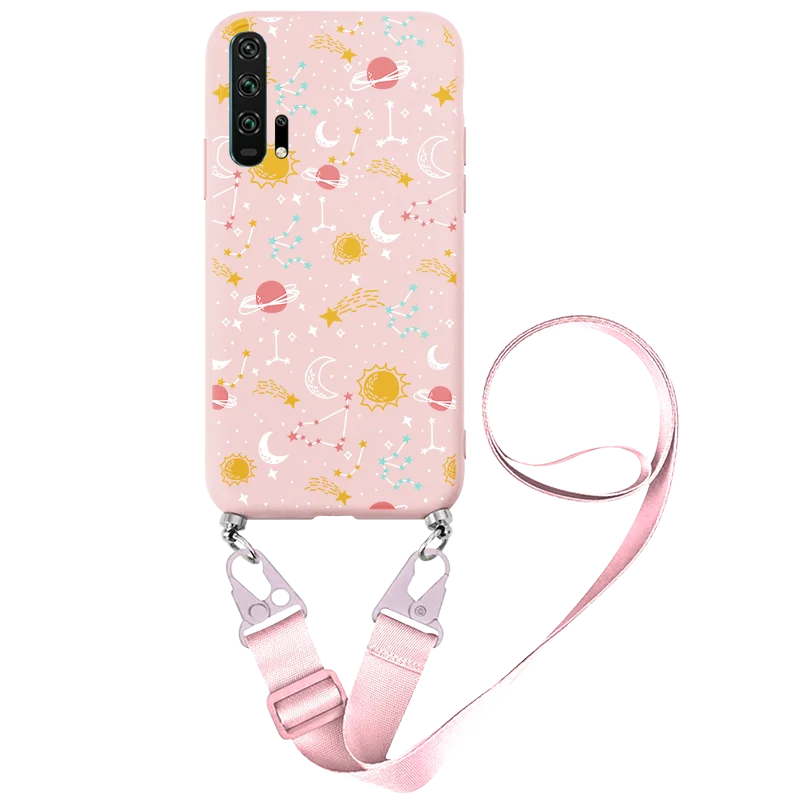 molle phone pouch Cute Love Heart Strap Cord Chain Etui For Huawei Honor 20 20Pro Case Silicone TPU For Huawei Nova 5T 5 T Honor20 Necklace Cover phone carrying case