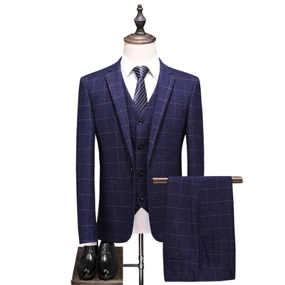 

Men's New Autumn Check One Button Business Casual Suit Youth Regular Fashion Banquet Three Piece Men's Suit