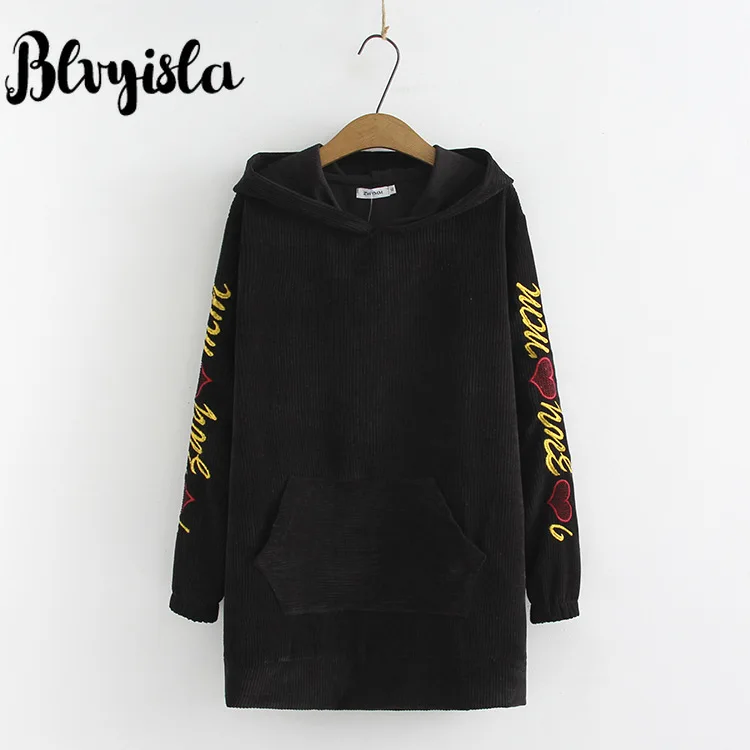 Blvyisla 4XL вельветовые свитшоты с капюшоном и вышивкой в виде милого сердца 100 кг женские толстовки harajuku Пуловеры Длинные Топы