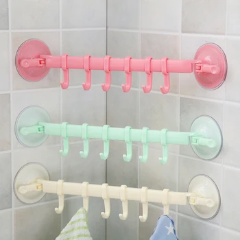 

Wall-mounted Kitchen Hooks Suction Cup 6 Hooks Strong Adhesive Hook Bathroom Corner Nail-free Seamless Rack Hanger Hook Shelves