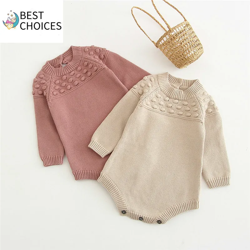 

Baby Autumn Winter Clothes Newborn Baby Dots Knitted Rompers For Baby Girls Jumpsuit Costume Infant Clothing