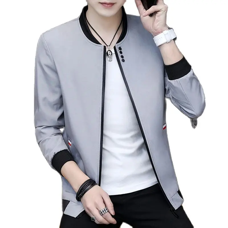 Men's Baseball Jacket Long sleeve Stand collar Zipper Slim Fit Outwear Korean D