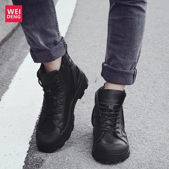 

Weideng Genuine Leather Ankle Boots Heels Motorcycle Shoe Men Anti Collision Puncture Resistant 7 Holes Lace Up Soft Non Slip
