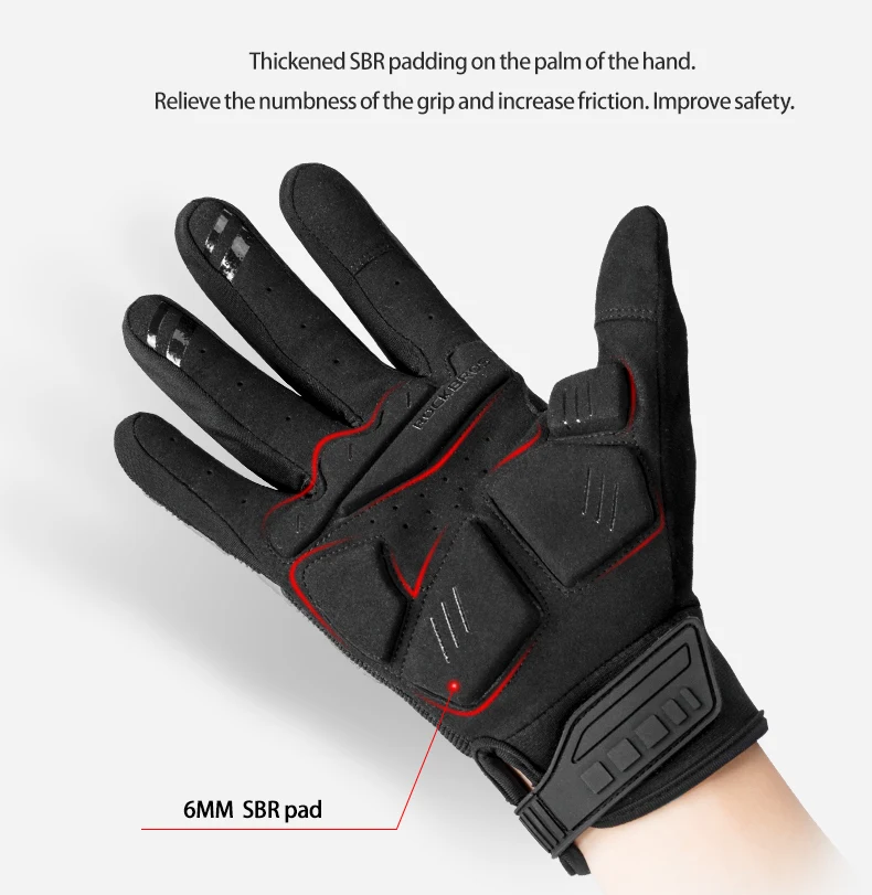 ROCKBROS велосипедные перчатки SBR 6 мм утолщенная накладка противоударные дышащие гелевые велосипедные перчатки для мужчин и женщин полный палец спортивные перчатки MTB
