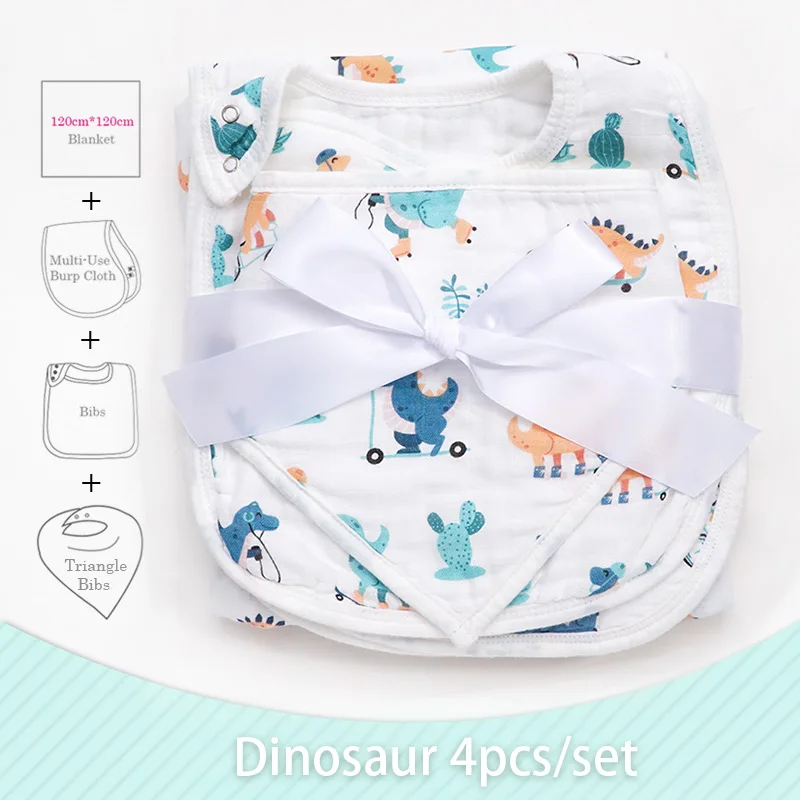 Small dinosaur 4 шт./партия, новые бамбуковые хлопковые детские одеяла, конверт для пеленки для новорожденных, подгузники из муслина, модные детские Банные полотенца, шарф - Цвет: Small dinosaur