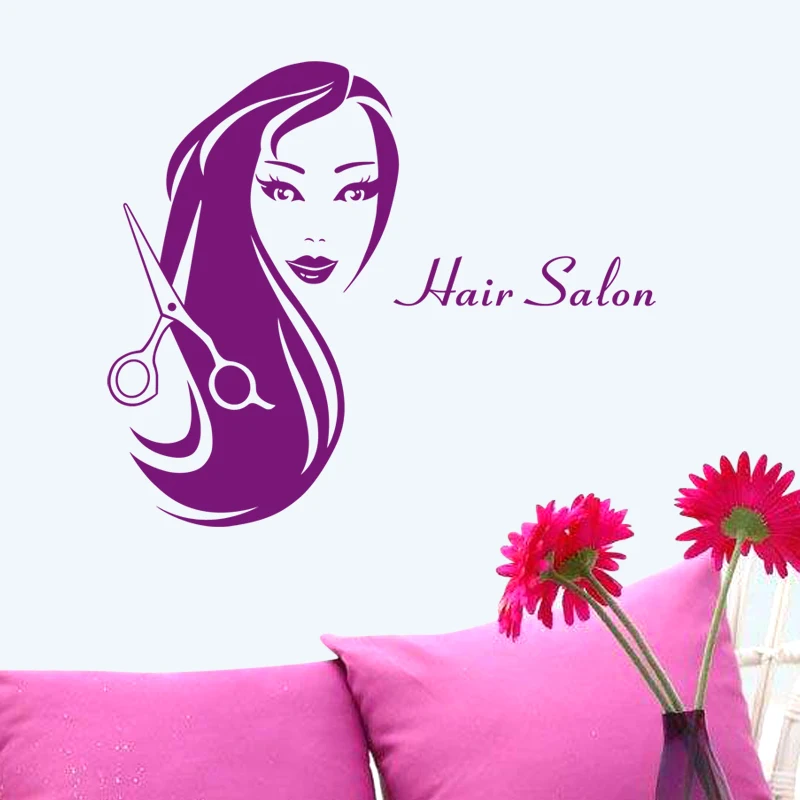 Hair Salon Sticker Beauty Scissors Decal Haircut Name Posters Vinyl Wall Art Decals Decor Decoration Mural Salon Sticker M0016