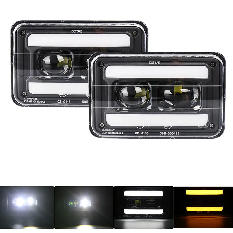 2Pcs 30W 4x6 LED Headlight halo White DRL Square Lights Sealed high/low Beam Replacement For Ford Trucks Offrord truck pickup | Автомобили