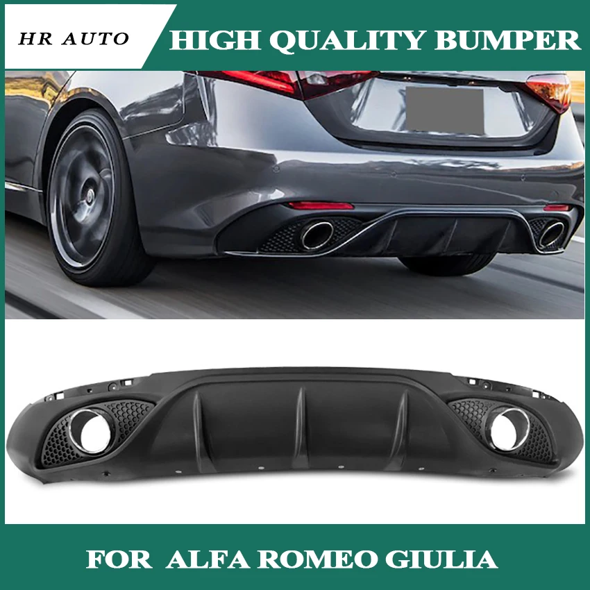 Задний бампер для губ Диффузор с выхлопной для Alfa Romeo Giulia Sedan 4 двери Quadrifoglio TI черный PP