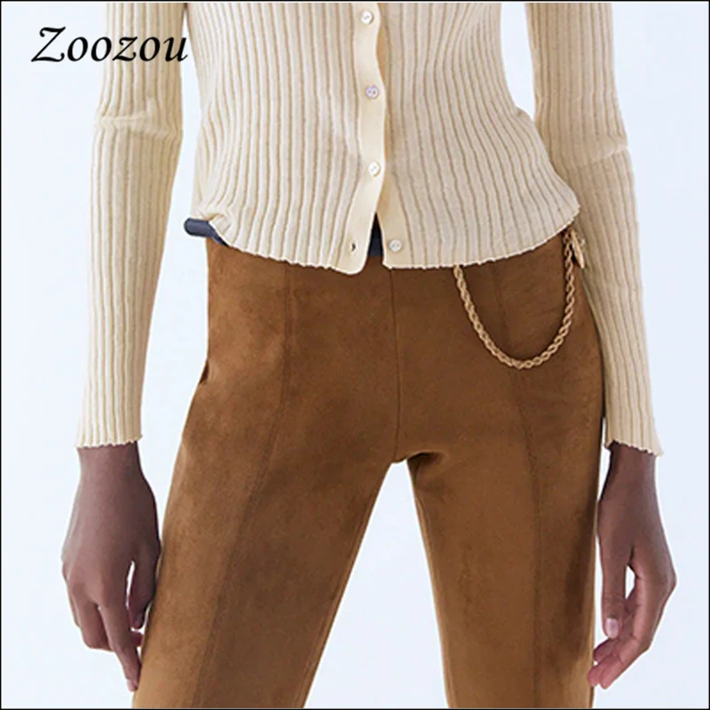 

Autumn Winter High Waist Suede Leather Pants Women Elastic Slim Zippers Leggings Trousers Skinny Stretch Pencil Pants Vintage