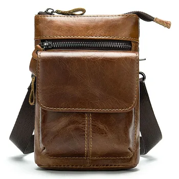 

Brand Men Oil Waxing Genuine Leather Fanny Waist Bag Pack Male Belt Loop Hip Bum Bag Casual Phone Waist Pouch for Man 8123
