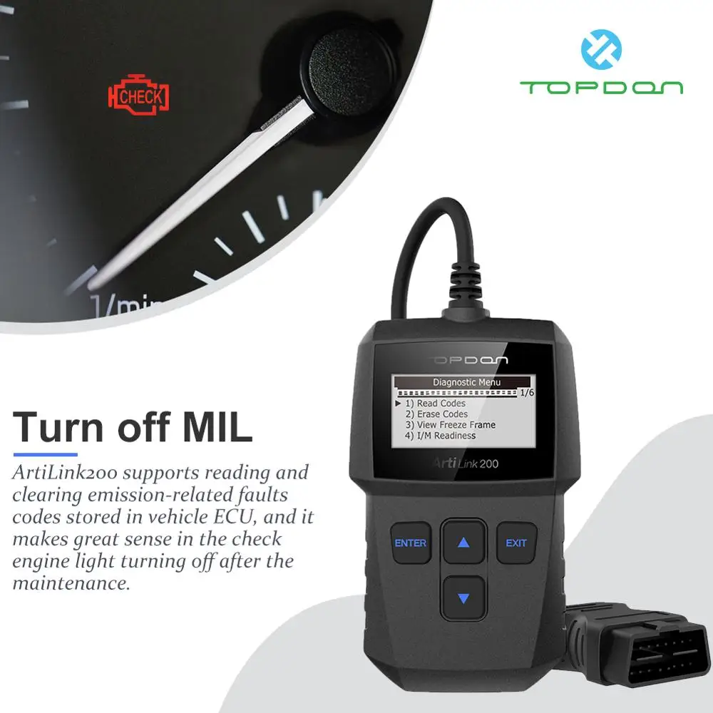 Автомобильный сканер OBD2 TOPDON ArtiLink200 профессиональный считыватель кодов двигателя