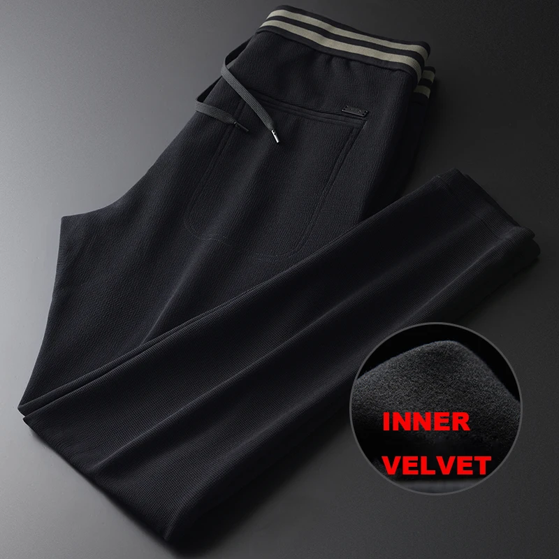 

Minglu Mens Pants Luxury Contrast Color Rib Black Elastic Waist Mens Pants Autumn Fashion Casual Drawstring Men's Trousers