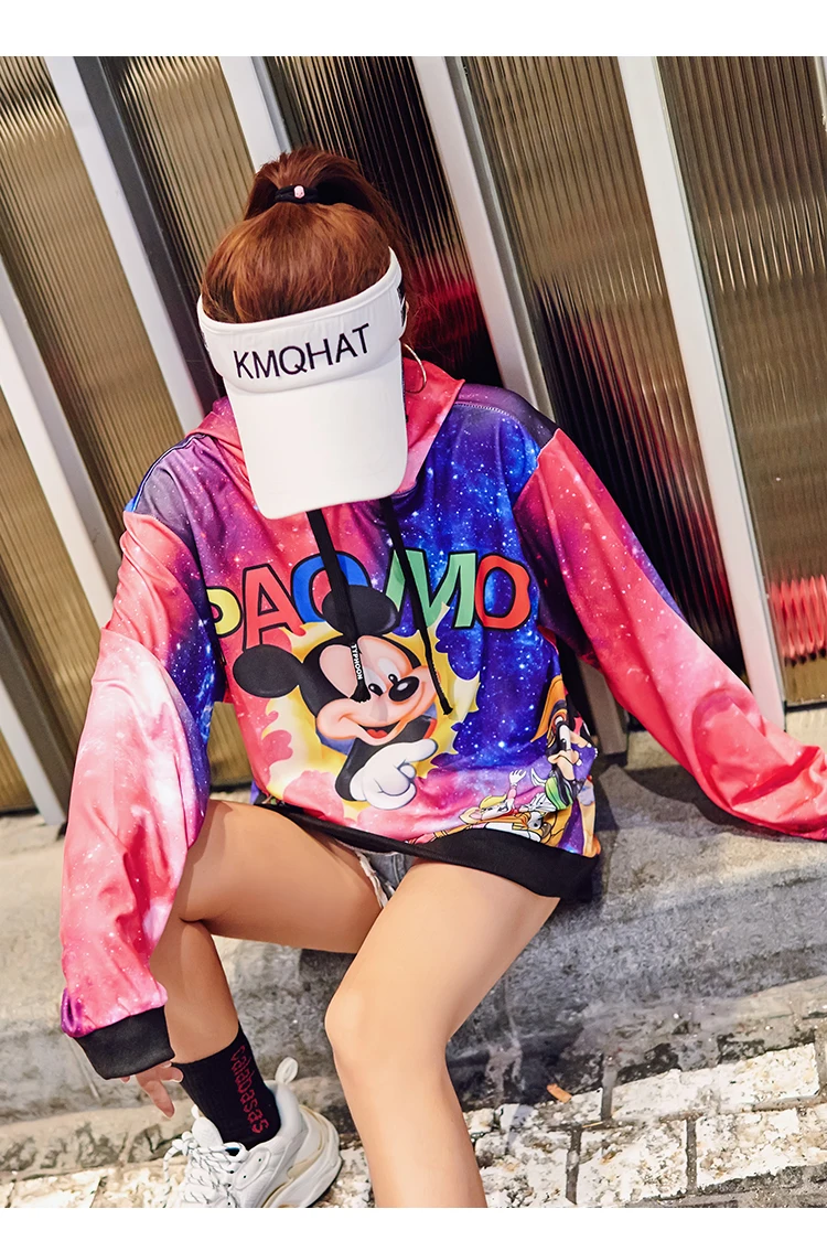 Высокое качество осень зима пуловер с мультяшным принтом женская толстовка модная свободная с капюшоном женская брендовая повседневная куртка