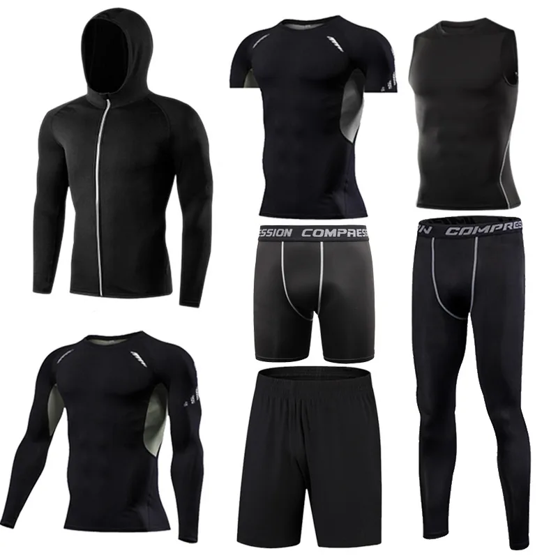 B3-7 Pcs Each Set Набор для фитнеса, для бега, для мужчин, спортивный костюм, для улицы, для бега, спортивная одежда для мужчин, для фитнеса, спортивная одежда, для сухого прилегания, тренировочный костюм MMA - Цвет: B3-7 Pcs Each Set