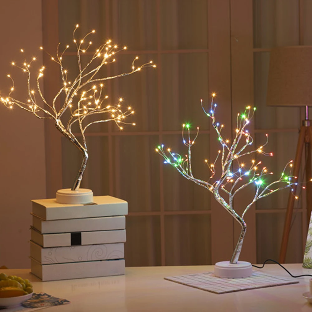 DIY Bonsai Style Led Light Night Light USB Charging Firework Home Decoration Brightness Holiday 36leds 108leds Party Tree Shape