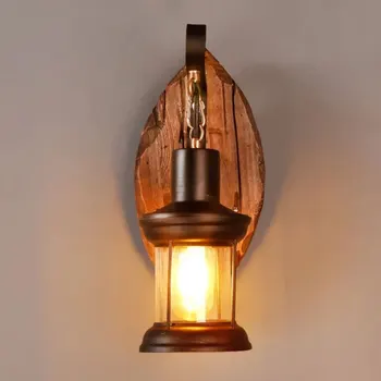 

Corridor Indoor Cafe Home Decor Wall Lamp Restaurant Dining Room Loft Iron Wood Sconce LED Light For Bedroom Retro Industrial